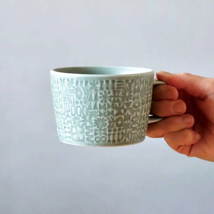 【波佐見焼】PATTERNED PLATE・MUG ペア 4点セット squall gray + antique rose　【BIRDS’ WORDS】[CF085]