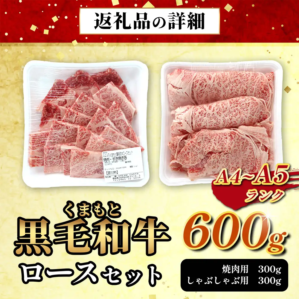 A4・A5 くまもと黒毛和牛 ロース セット 計600g ( すき焼き 300g / 焼肉 300g ) 本場 熊本県 ブランド 牛 黒毛 和牛 厳選 肉 上質 113-0506