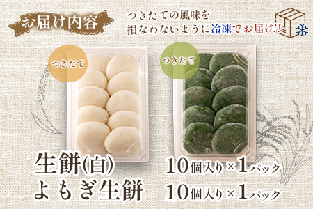 餅 おもち 20個 生餅＆よもぎ生餅セット へんぽこ茶屋 つきたて冷凍_HE057_004