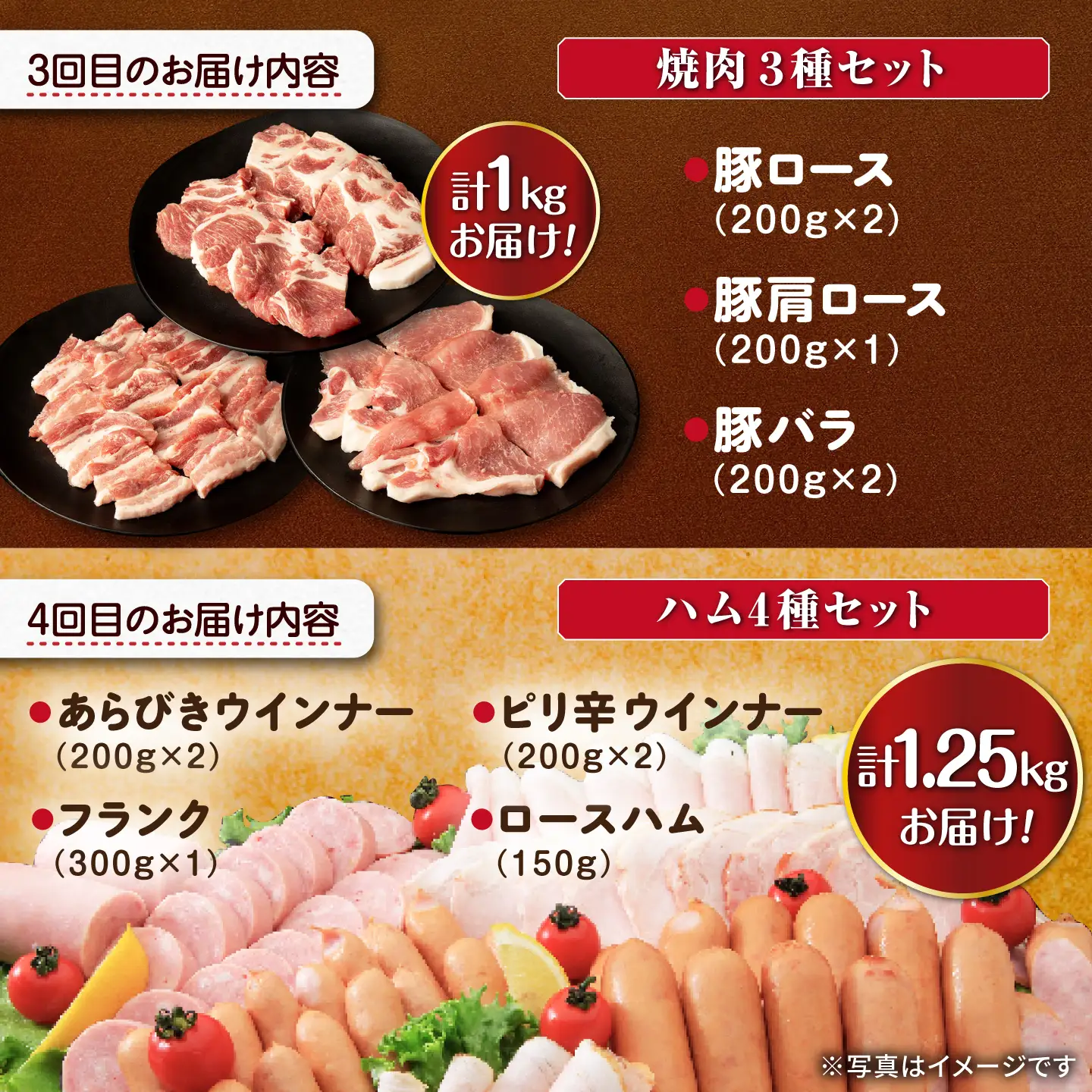 【4回定期便】総重量4.25kg ナルちゃんファーム豚肉 しゃぶしゃぶ スライス 焼肉 ハムセット  / しゃぶしゃぶ スライス 焼肉 ハム / 大村市 / おおむら夢ファームシュシュ [ACAA346]