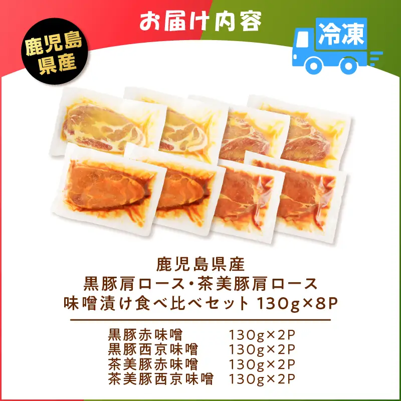 鹿児島県産 黒豚 肩ロース ・ 茶美豚 肩ロース 味噌漬け 食べ比べ セット 130g×8P K025-011_02 肉 豚肉 惣菜 総菜 冷凍