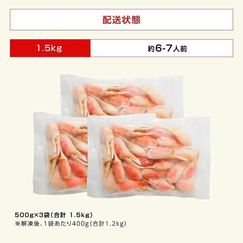 ボイルズワイガニ 爪ポーション 剥き身 1.5kg カニ爪 冷凍 [C-19606]