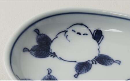 有田焼 シマエナガオーバル皿 2枚セット【道雪窯】食器 器 うつわ 染付 手書き しまえなが 鳥モチーフ fy003