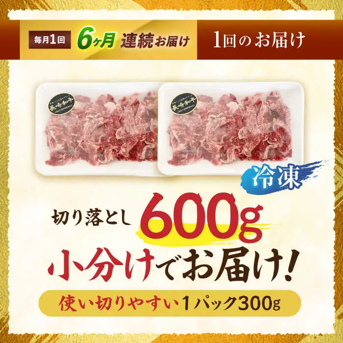 【6回定期便】長崎和牛 切落し 300g×2パック / 長崎和牛 切落し 和牛 国産牛 牛肉 / 諫早市 / 有限会社長崎フードサービス [AHDD007]