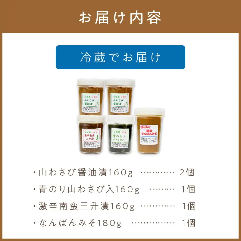 山わさびの醤油漬け他 漬物の詰合せセット【032-0005】
