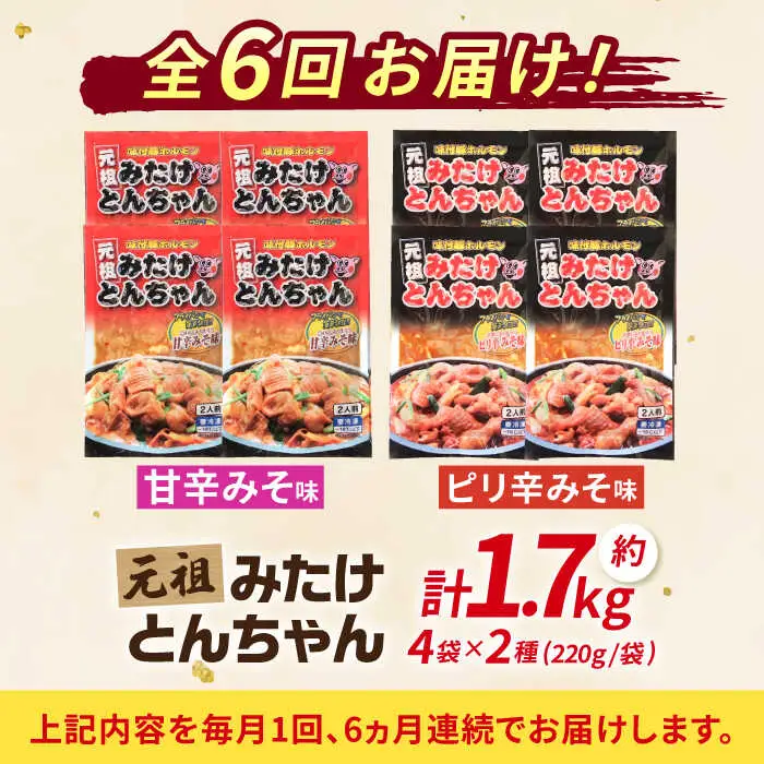 【6回定期便】「元祖みたけとんちゃん」甘辛＆ピリ辛 各4袋（16人前）[AVAA016]ホルモン