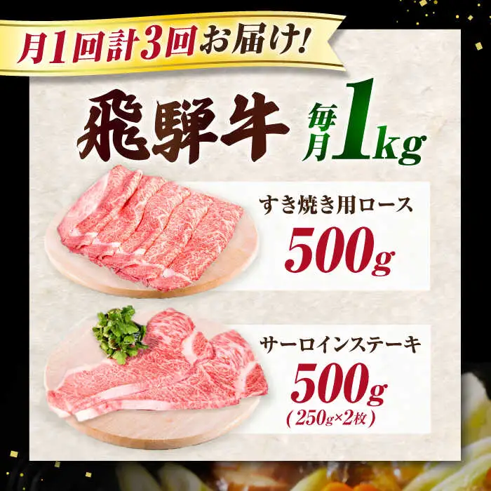 【3回定期】特選飛騨牛ステーキ&すきやき用 1kgセット[AVAG011] 飛騨牛 定期便