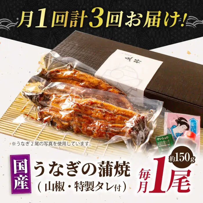 【3回定期便】国産上うなぎ蒲焼 1尾 約150g [AVBH008]鰻 定期便