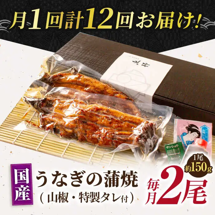 【12回定期便】国産上うなぎ蒲焼 2尾 約150g×2パック  [AVBH013]魚邦 定期便