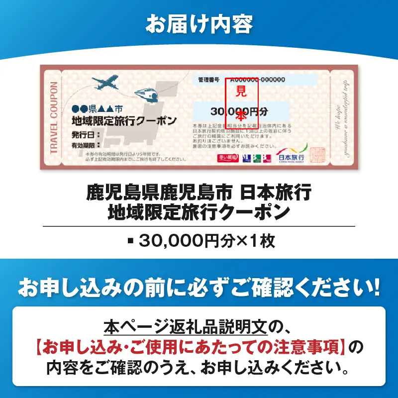 鹿児島県 鹿児島市 日本旅行 地域限定 旅行 クーポン 30,000円分 K304-002