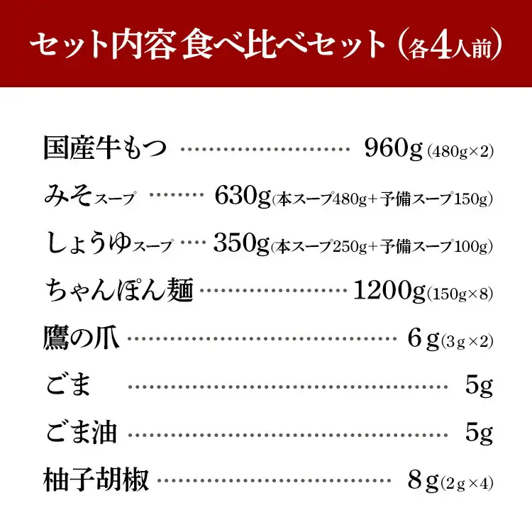 博多もつ鍋おおやま みそ・しょうゆ 食べ比べセット 各4人前(合計8人前)CQ011