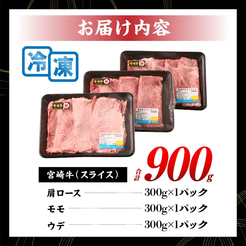 【令和8年10月配送】宮崎牛 赤身 霜降り スライス 3種 食べ比べ セット 合計900g_CD63-24-10