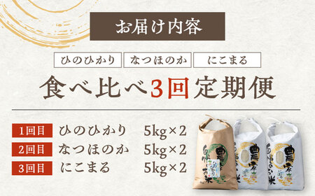 【全3回定期便】ひのひかり・なつほのか・にこまる 食べ比べ定期便 　 米 お米 弁当 白米 [WAJ021]