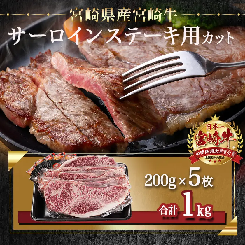 宮崎牛サーロインステーキ(200g×5枚)〔38-N402〕_(都城市)ステーキ 牛肉 宮崎牛 和牛 国産 サーロイン 1kg 贈答用 ギフト