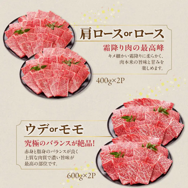 畜産農家応援! 宮崎牛焼肉2種2kgセット(霜降り800g 赤身1200g)〔AF-N2-002-2kg-S8A12〕_(都城市)
