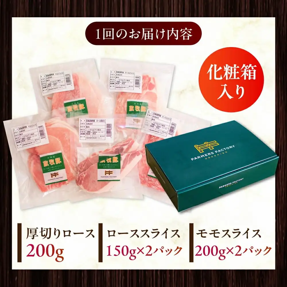 【全2回定期便】放牧豚 スライス肉3種セット（ロース2種/モモ） 　 ロース モモ 豚肉 とんかつ しゃぶしゃぶ ステーキ 北海道 セット 詰め合わせ[AXBA058]
