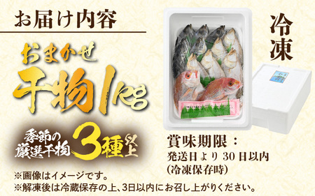 【数量限定】漁場手作り干物 季節の厳選おまかせセット 約1kg 3種以上【詰め合わせ 冷凍 干物セット 人気 アジ カレイ レンコ鯛 あじ ?油漬け カマス ハタハタ ふぐ ひもの 冷凍干物 お取り寄せ 旬の魚 魚 冷凍 新鮮 海鮮 お任せ ふるさと納税干物 】 [m56-a004] 