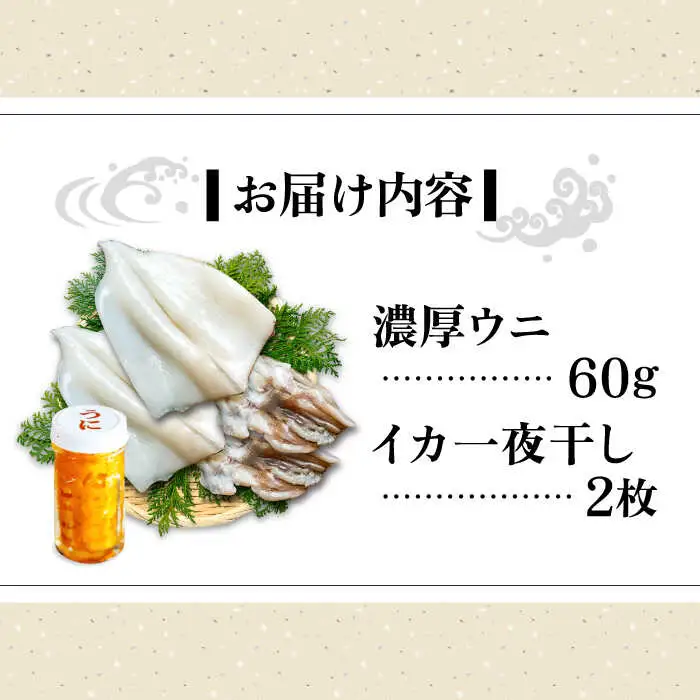 【お中元】季節のイカ一夜干し2枚＋生ウニ60g 《壱岐市》【合同会社塚元】 [JDR025] ウニ イカ セット