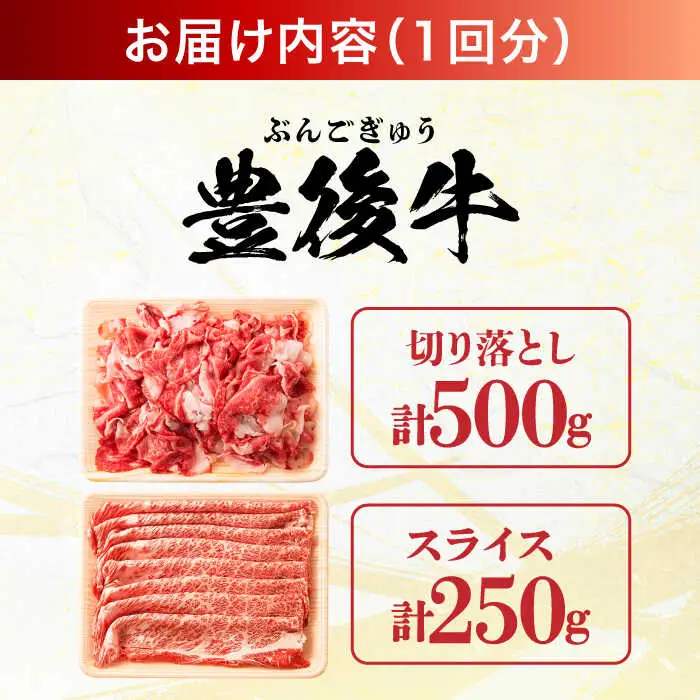【全12回定期便】【訳あり】おおいた豊後牛 しゃぶしゃぶすき焼き セット(スライス・切り落とし)750g しゃぶしゃぶすき焼き 訳あり 豊後牛 しゃぶしゃぶ すき焼き 牛肉 [AREI079]