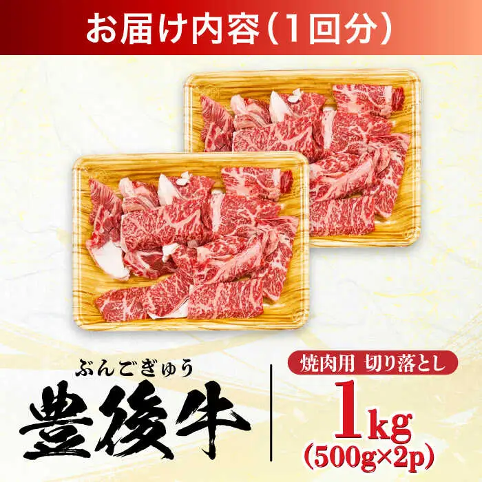 【全12回定期便】【訳あり】おおいた豊後牛 焼肉 切り落とし 1kg(500g×2P)  豊後牛 牛肉 焼肉 切り落とし 大分 冷凍 訳あり  [AREI136]