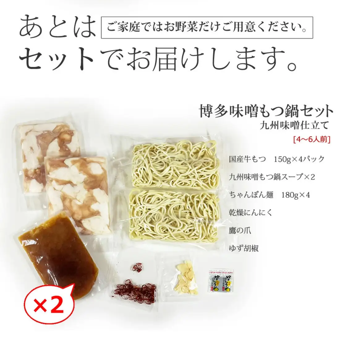 博多もつ鍋セット(九州味噌仕立て)国産牛もつ 600g 4～6人前 B095R