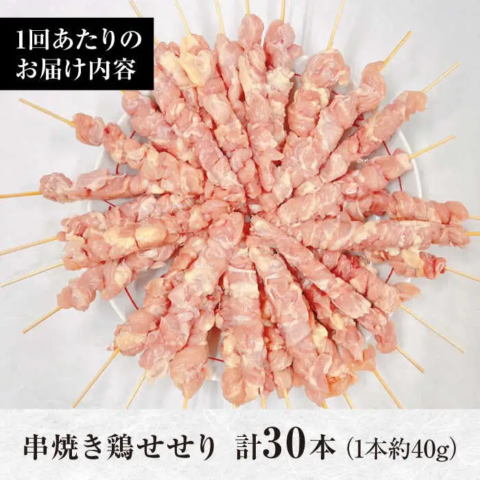 【6回定期便】九州産 焼き鳥セット 鶏せせり 30本 / やきとり ヤキトリ 焼鳥 串セット 国産 冷凍 小分け / 南島原市 / ふるさと企画[SBA088]