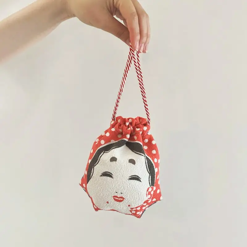 丹後ちりめん 祭巾着（ひょっとこおかめ） サイズ：約17cm×13cm