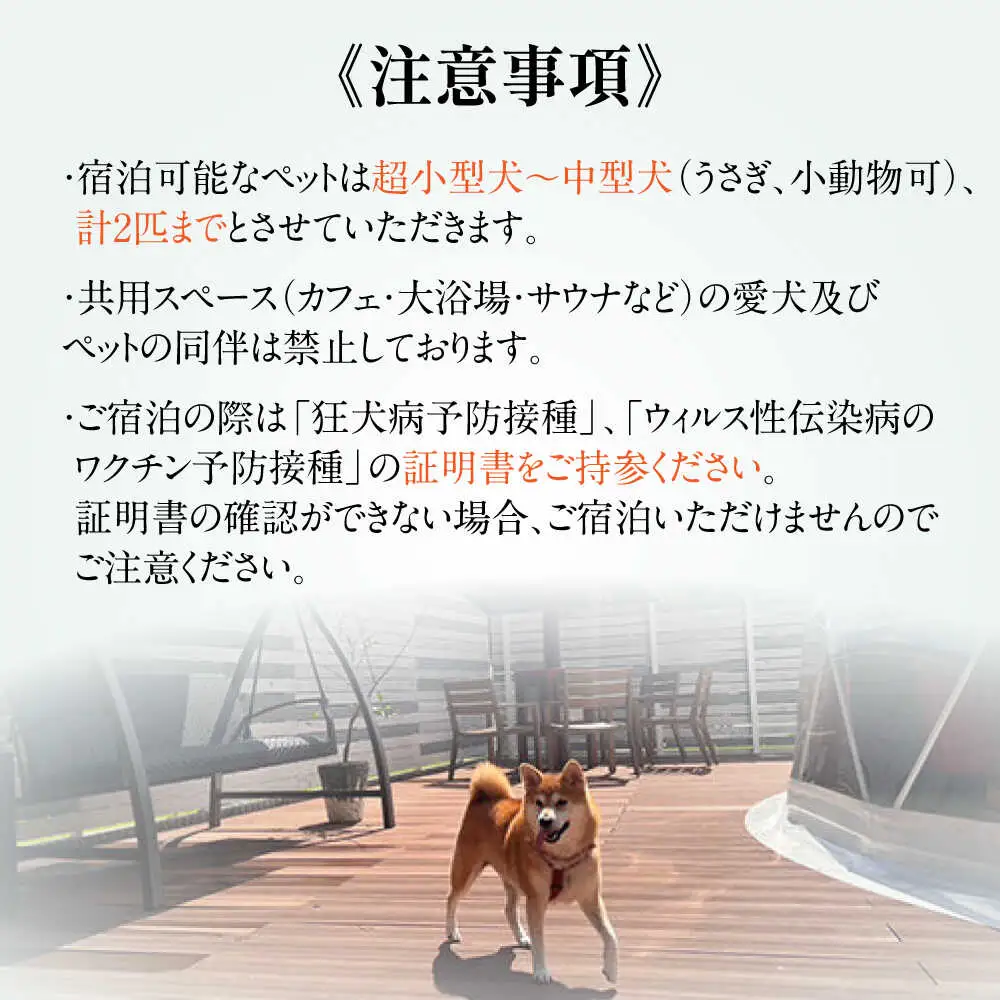 愛犬と一緒に泊まれる太陽の棟ご宿泊券 (一泊朝夕食付き / 最大6名様) [AQCG003]グランピング