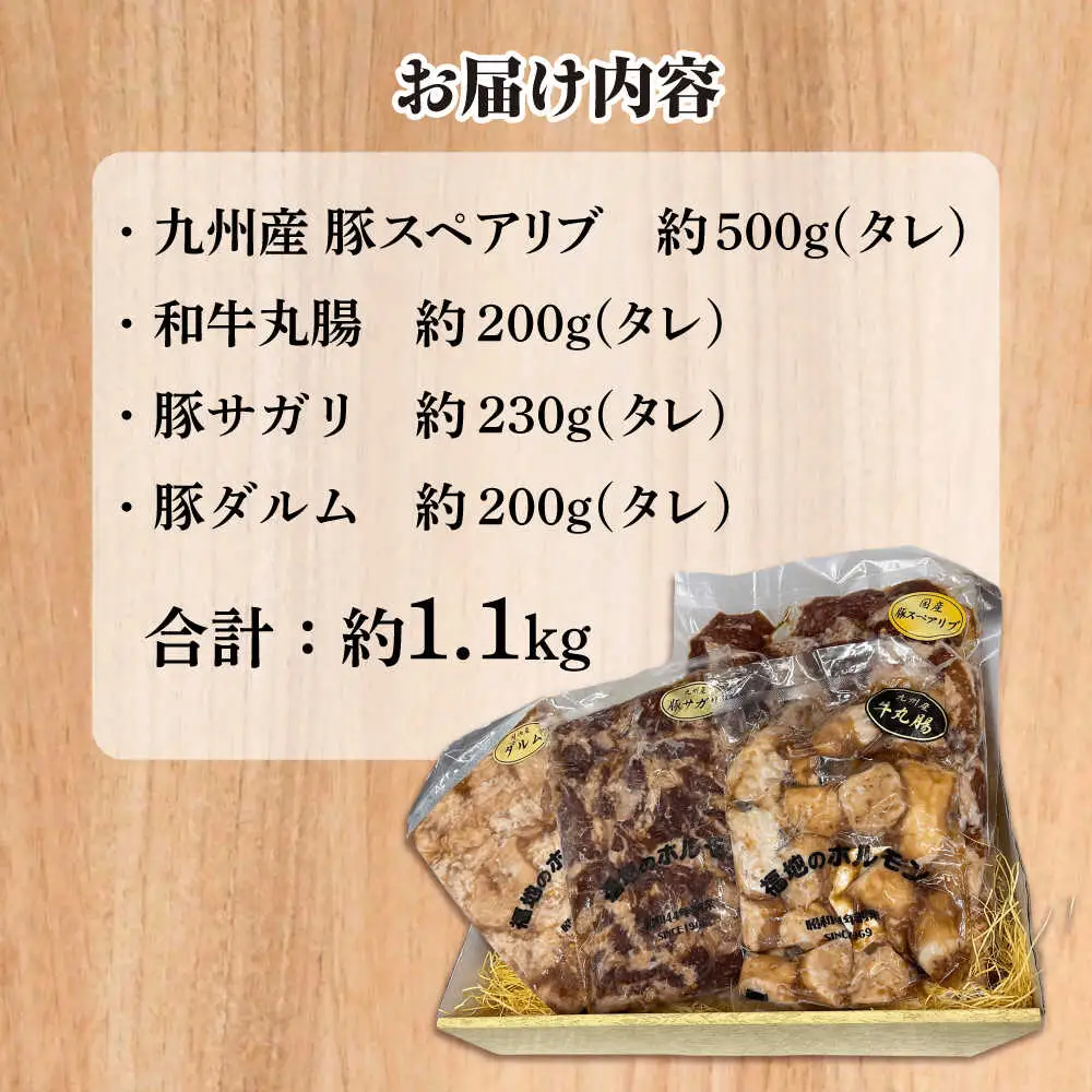 スタミナセットB  4種類(豚スペアリブ・和牛丸腸・豚サガリ・豚ダルム) 計1,130g 日田市 豚肉 [ARAY002]