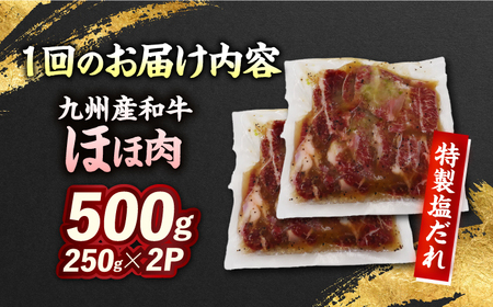 【6回定期便】【ほほ肉】九州産和牛 味付きほほ肉 毎月500g（250g×2袋）長与町/岩永ホルモン[EAX196] 