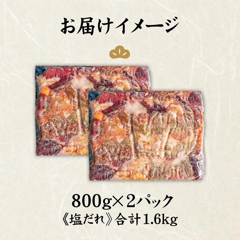 北海道産 厳選ホルモン盛り合わせ800g×2個(合計1.6kg)　塩だれ【5700501】