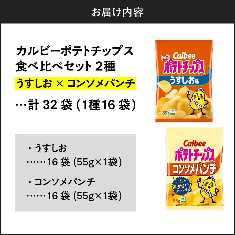 カルビー ポテトチップス 2種 食べ比べ セット 【 うすしお × コンソメパンチ 】 計32袋 K194-002_09 菓子