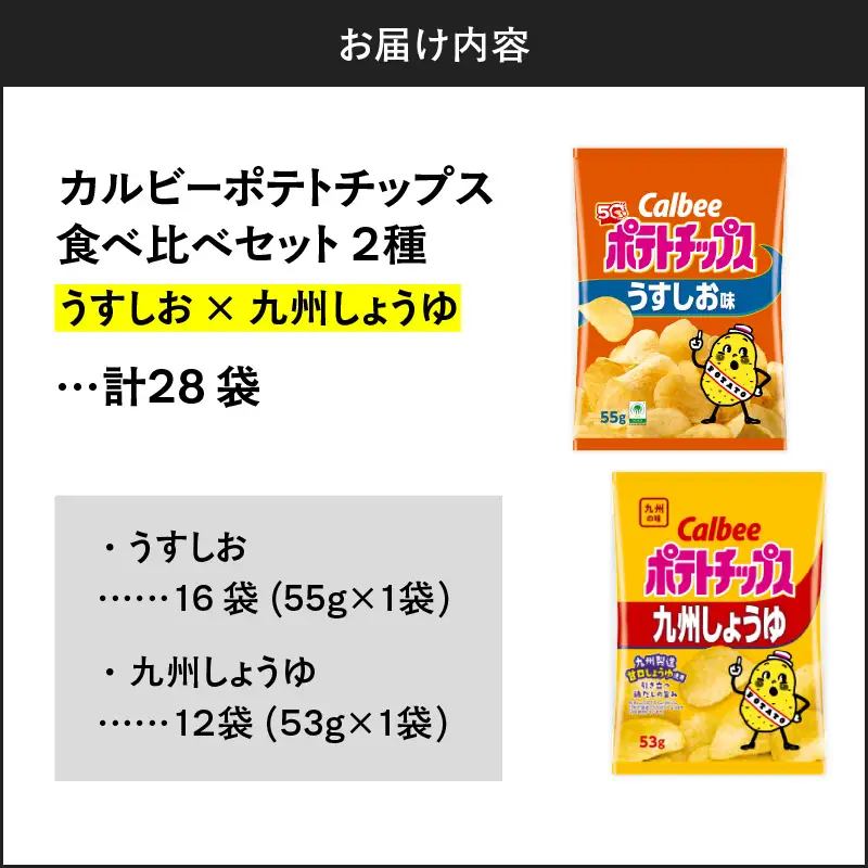 カルビー ポテトチップス 2種 食べ比べ セット 【 うすしお × 九州しょうゆ 】 計28袋 K194-002_11 菓子