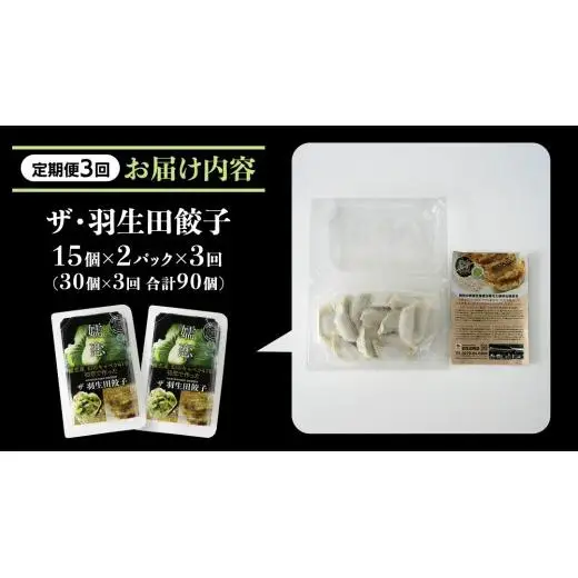 【 定期便 3ヶ月 】 まぼろしのキャベツ419使用 ザ・羽生田餃子 15個 × 2パック 計 30個 × 3回 ( 合計 90個 ) [AL016tu] 
