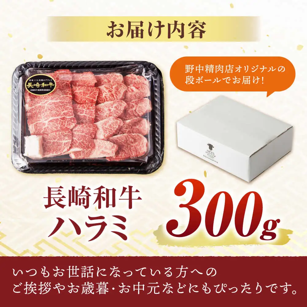 〈数量限定〉【柔らかさとコクの融合！】長崎和牛 A5 ハラミ 300g / 国産 牛肉 和牛 焼肉 はらみ / 諫早市 / 野中精肉店 [AHCW115]