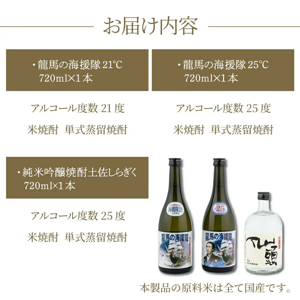 土佐の米焼酎飲み比べセット 各720ml×1本 21度 25度 米 焼酎 お酒 アルコール 室戸海洋深層水 高知県 室戸市 送料無料