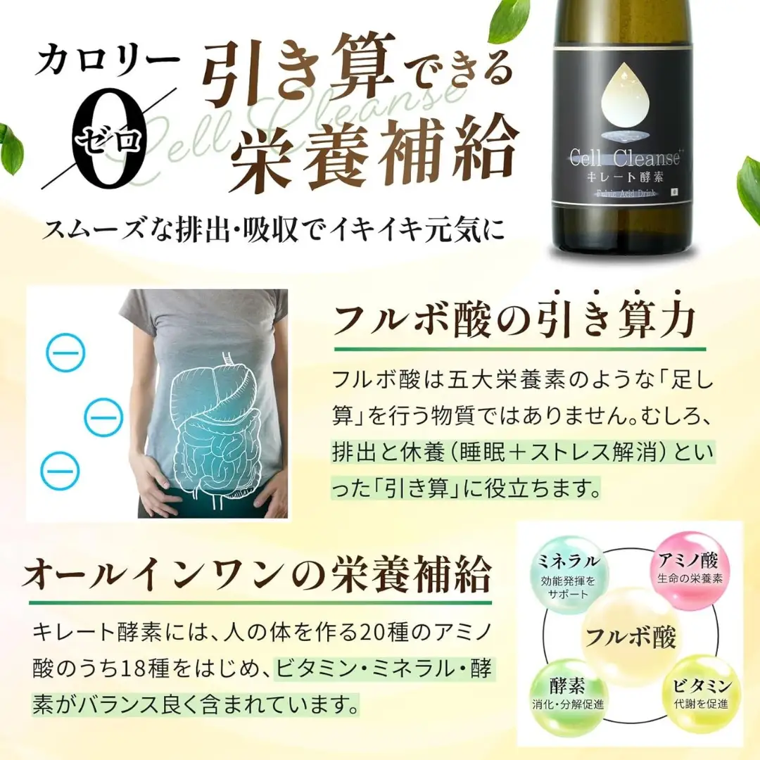 Cell Cleanse(セルクレンズ）フルボ酸 キレート酵素 (500ml×1本) 天然植物性マルチミネラル&ケイ素