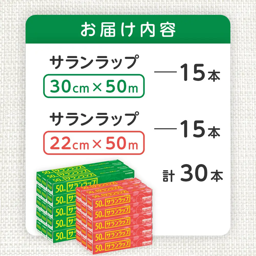 サランラップ2種セット計30本　《30cm×50m　15本》《22cm×50m　15本》