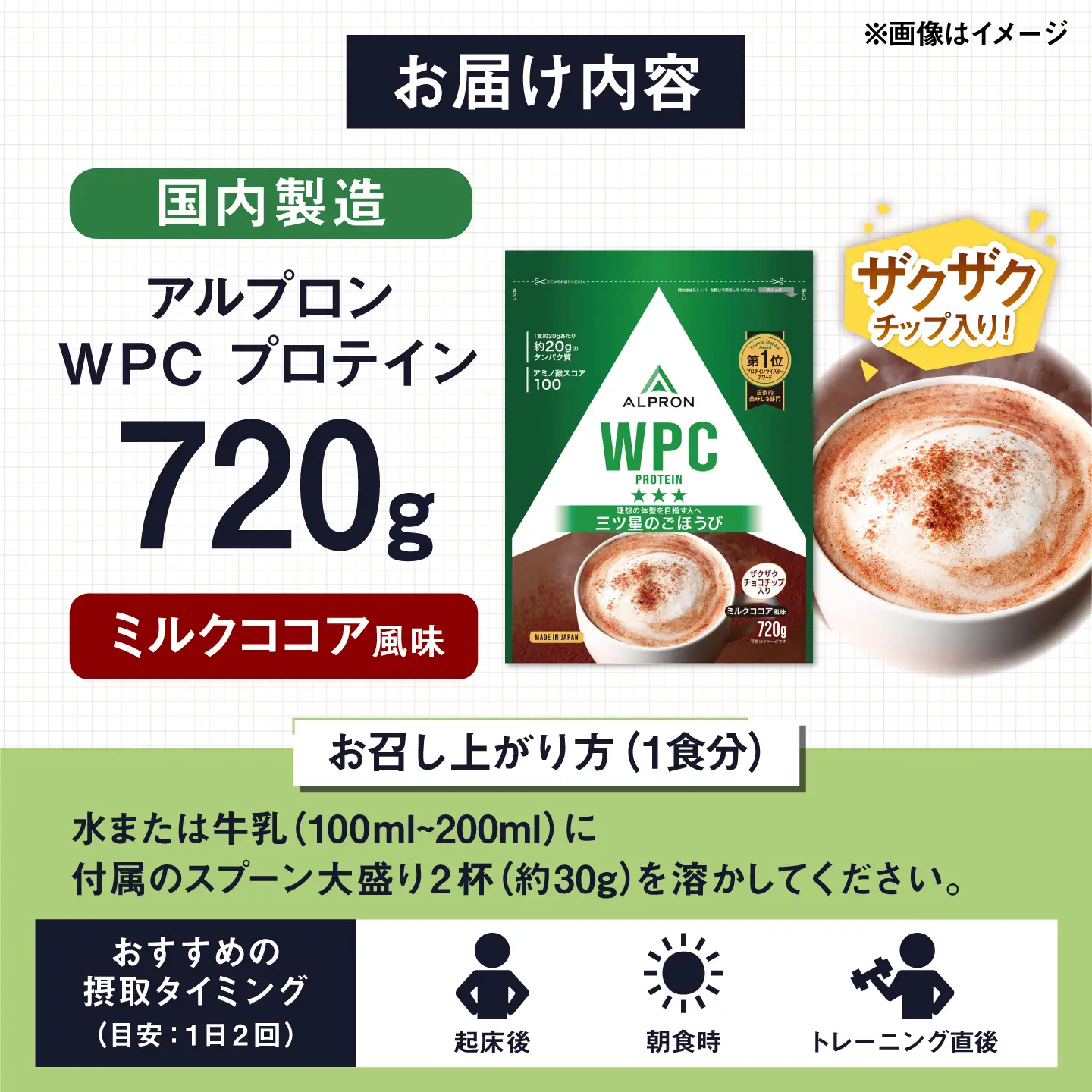 プロテイン アルプロンWPC ミルクココア (チョコチップ入り) 720g ホエイプロテイン [AIAL054]