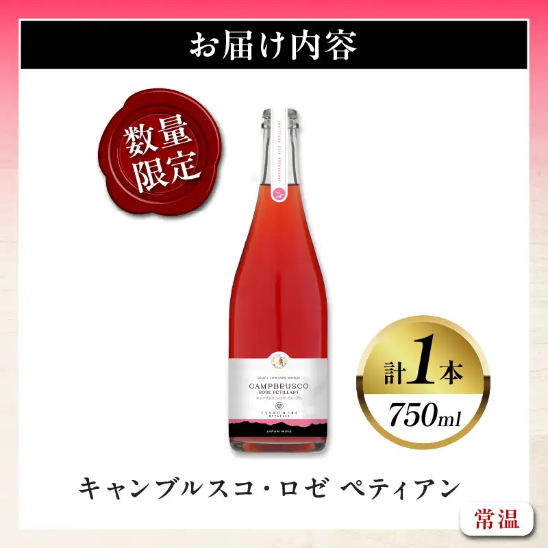 【数量限定】キャンブルスコ・ロゼ ペティアン (計1本) 酒 ワイン アルコール 国産_T014-0195