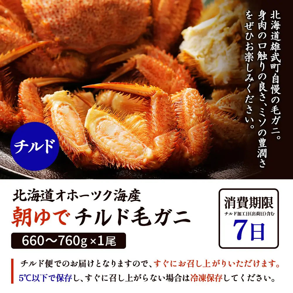 北海道オホーツク海産 朝ゆで毛ガニ 670g前後（冷蔵）【07147】