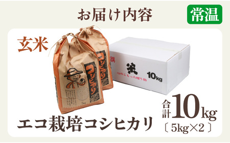 【令和6年産】エコ栽培 コシヒカリ 玄米10kg（5kg×2） ／ 米 鮮度抜群 福井県産 こしひかり ご飯 新鮮 玄米 [aw063-b005]