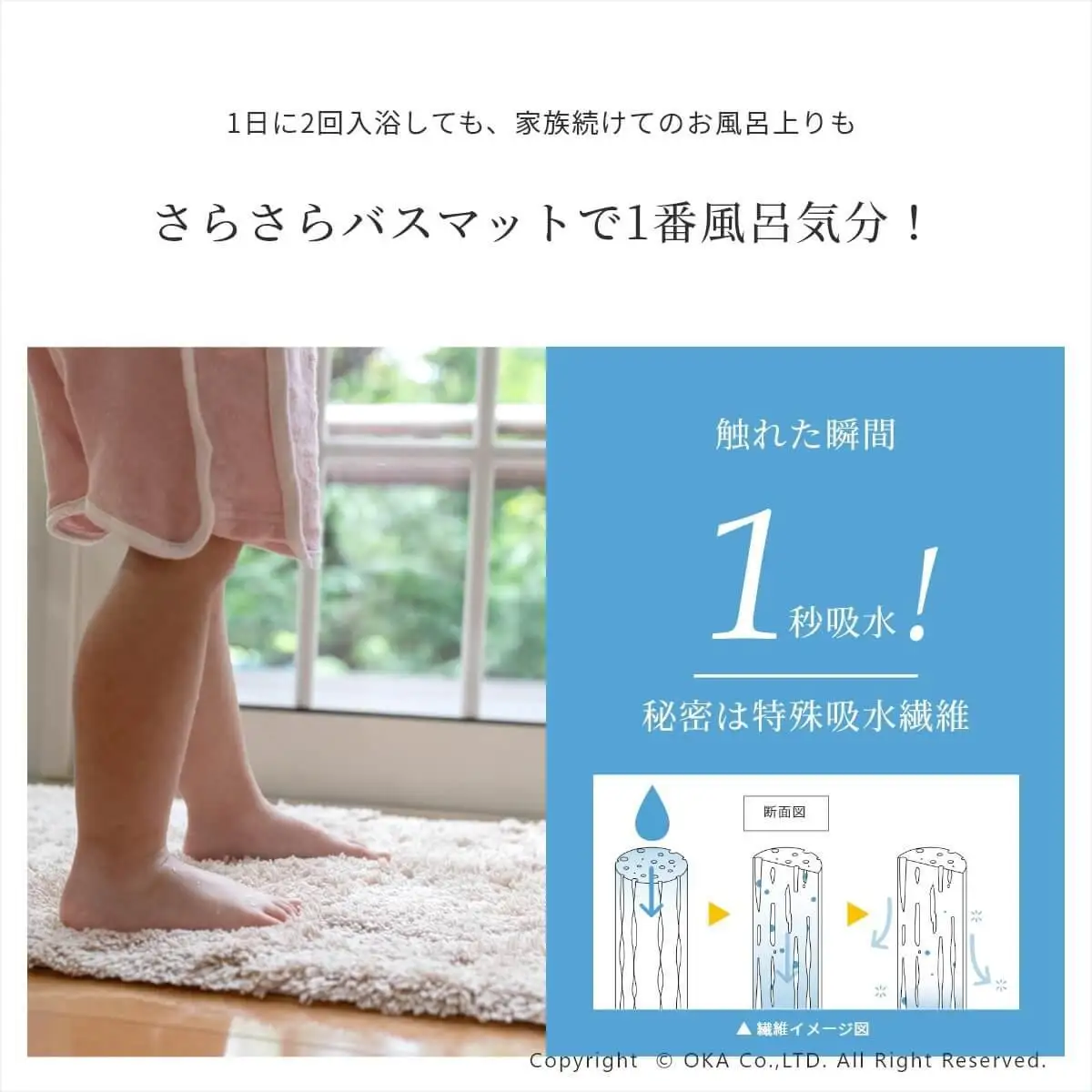乾度良好 Dナチュレ バスマット 約36×55cm グレー 吸水速乾 裏面すべり止め加工 抗菌防臭 洗える 足拭きマット