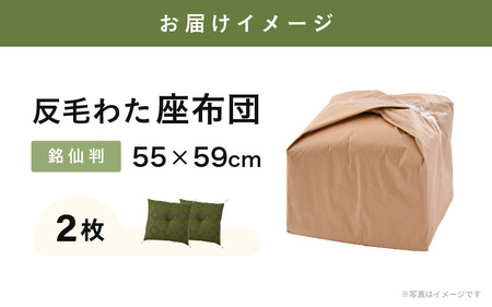 床の硬さを感じにくい「反毛わた」座布団 武田菱（銘仙判55cm×59cm）2枚組【グリーン】 [A-20420_01]