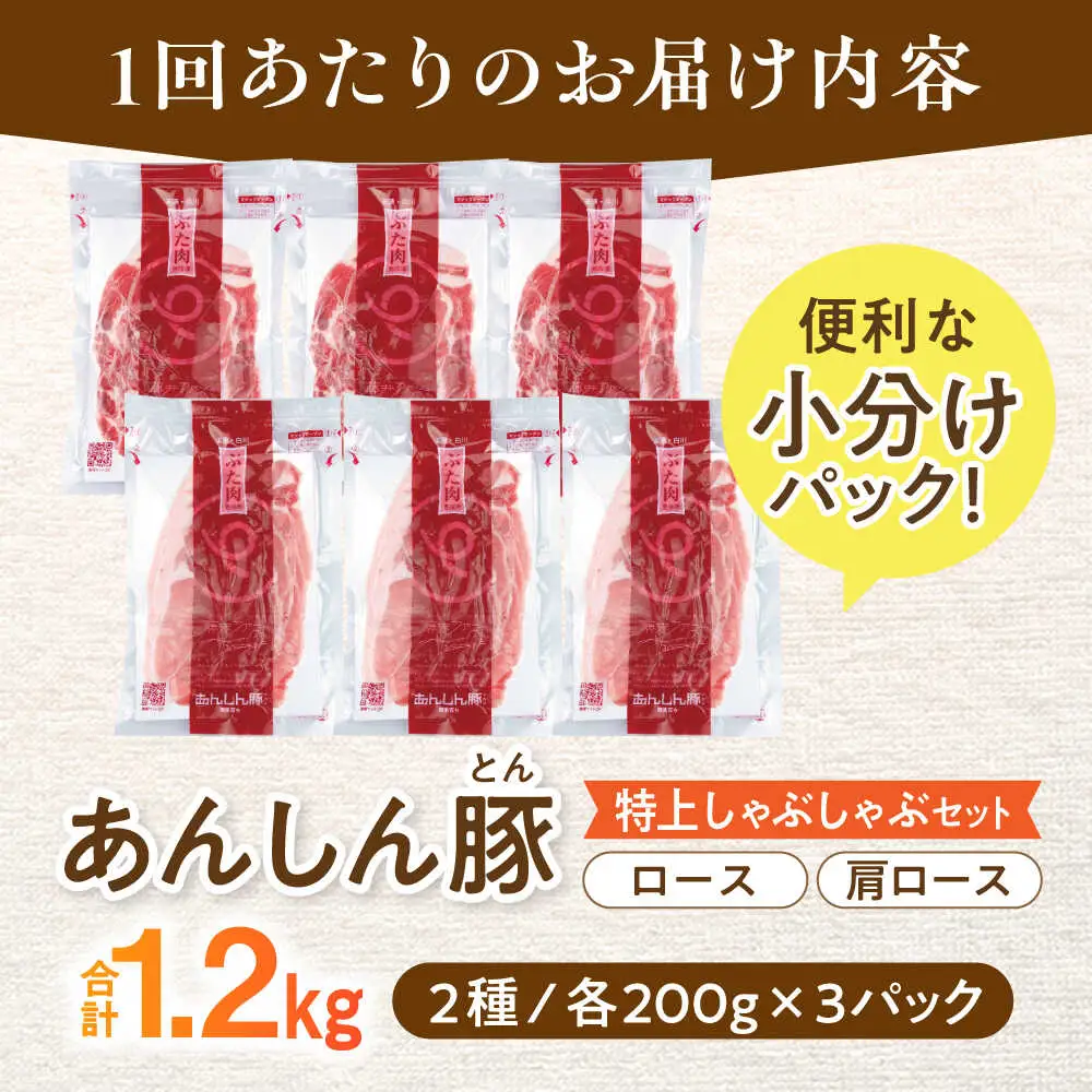 【6回定期便】豚肉しゃぶしゃぶセット 計1.2kg 藤井ファーム[AWAF011] 