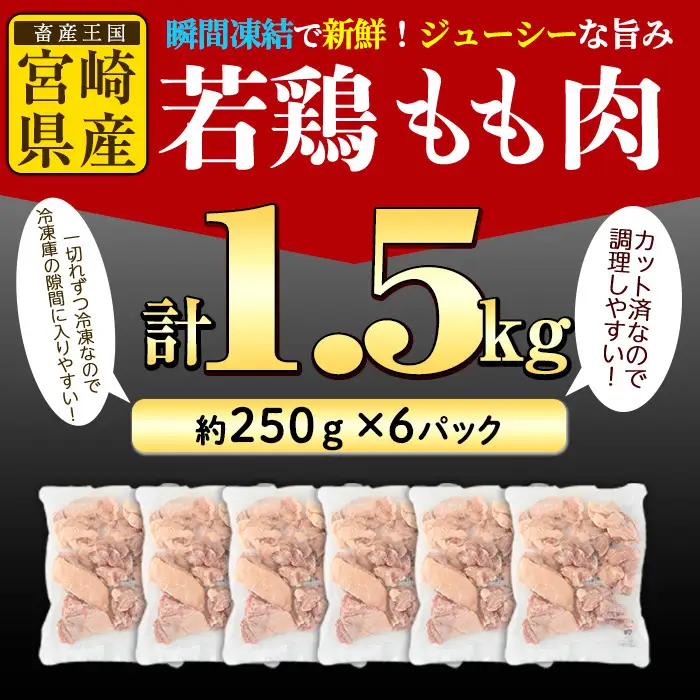 鶏肉 もも肉 小分け 個別凍結(計1.5kg・250g×6P) お肉 国産 冷凍 【NK-06】【南九フーズ】