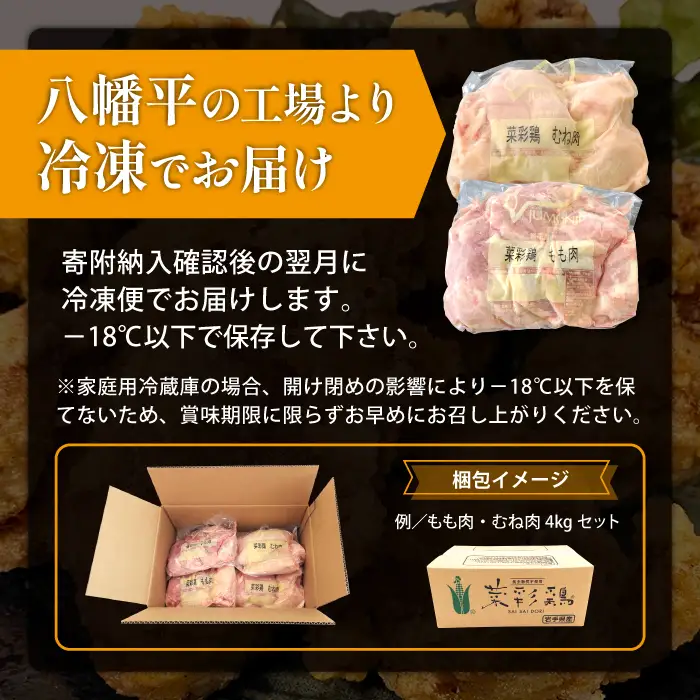 岩手県産 「菜彩鶏」 もも肉・むね肉4kgセット（各1kg×2袋 計4kg） ／ 国産 鶏肉 ブランド 鶏 もも むね 冷凍 チキン とり とりにく モモ ムネ 鶏肉セット鶏もも 鶏むね  鶏肉冷凍 ブランド鶏肉 十文字チキンカンパニー八幡平工場 直送 おすすめ