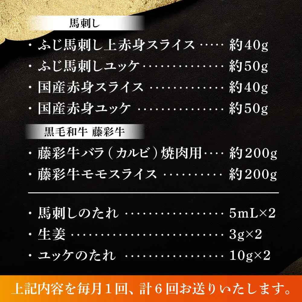 全6回定期便 熊本特産馬刺しとくまもと黒毛和牛 フジチクオリジナル贅沢食べ比べセット 3905 馬刺し BHAD052