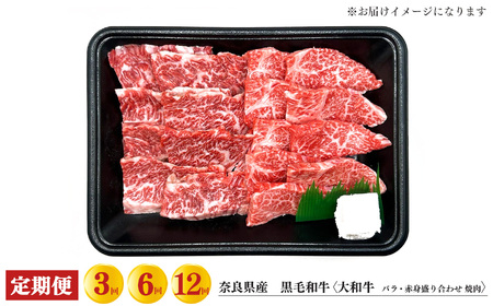 【 定期便 6回 】 奈良県産 黒毛和牛 大和牛 バラ ・ 赤身 盛り合わせ 焼肉 500g｜金井畜産