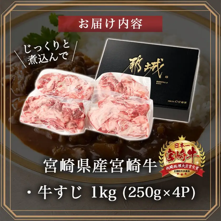 宮崎牛牛すじ1kg(250g×4P)〔AA-N301〕_(都城市) 宮崎牛 宮崎県産 牛すじ 1kg 250g×4P 真空パック 小分け